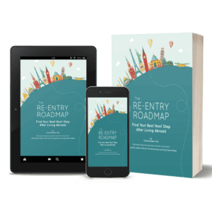 A book, tablet, and cellphone screen featuring the Re-entry Roadmap workbook.